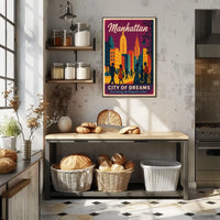 Manhattan City of Dreams Vintage Travel Poster