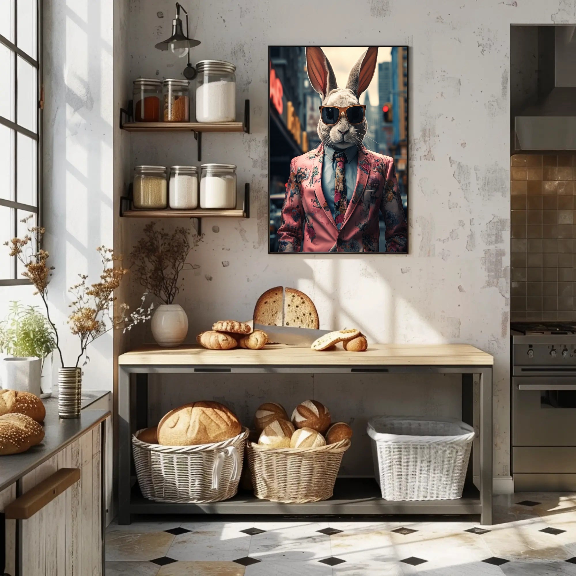 Stylish Rabbit In The City Poster