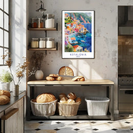 Kefalonia Coastal Village Travel Poster PosterGoat