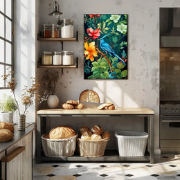 Tropical Bird and Flowers Vibrant Art Animal Poster