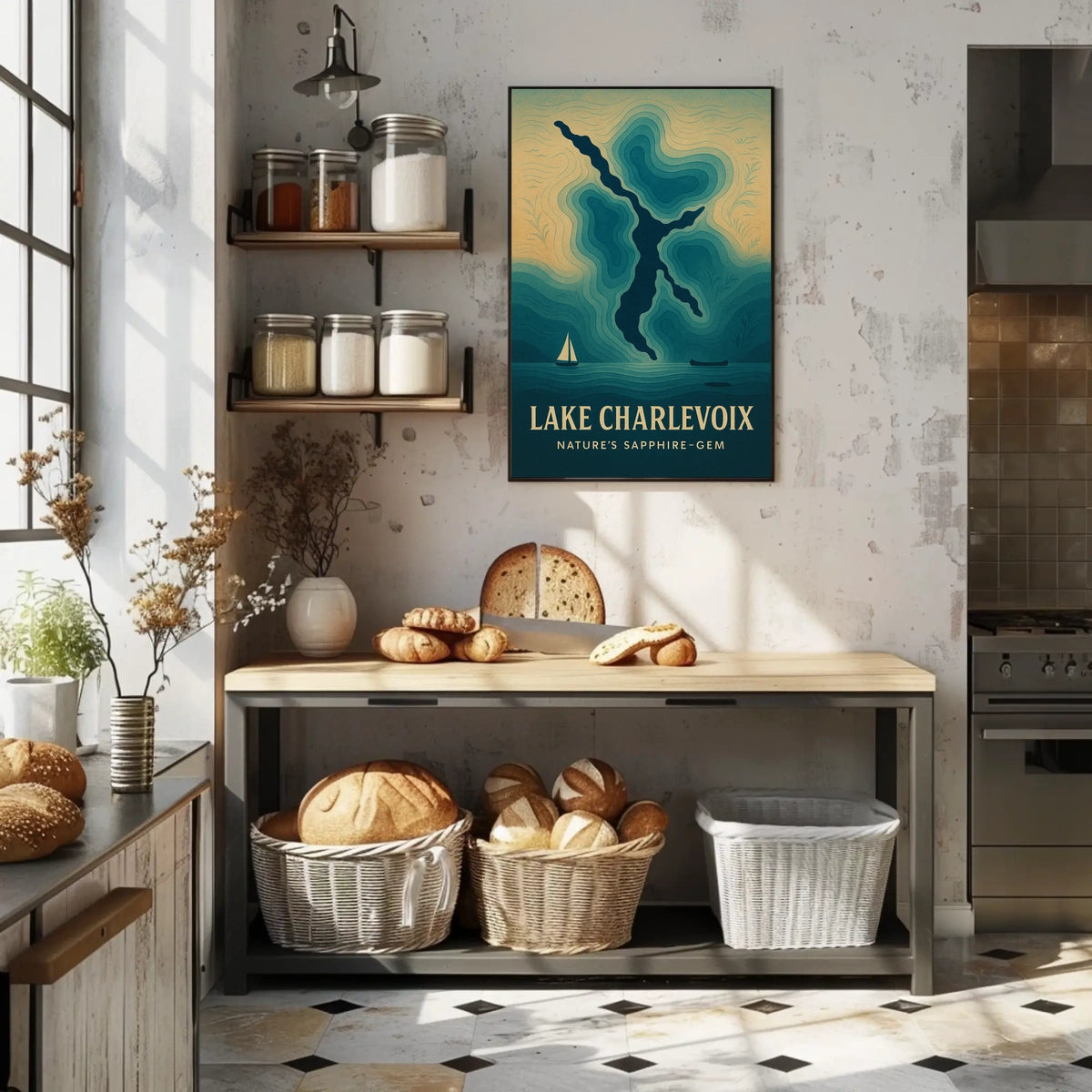 Lake Charlevoix: Sapphire-Gem Abstract Map Travel Poster