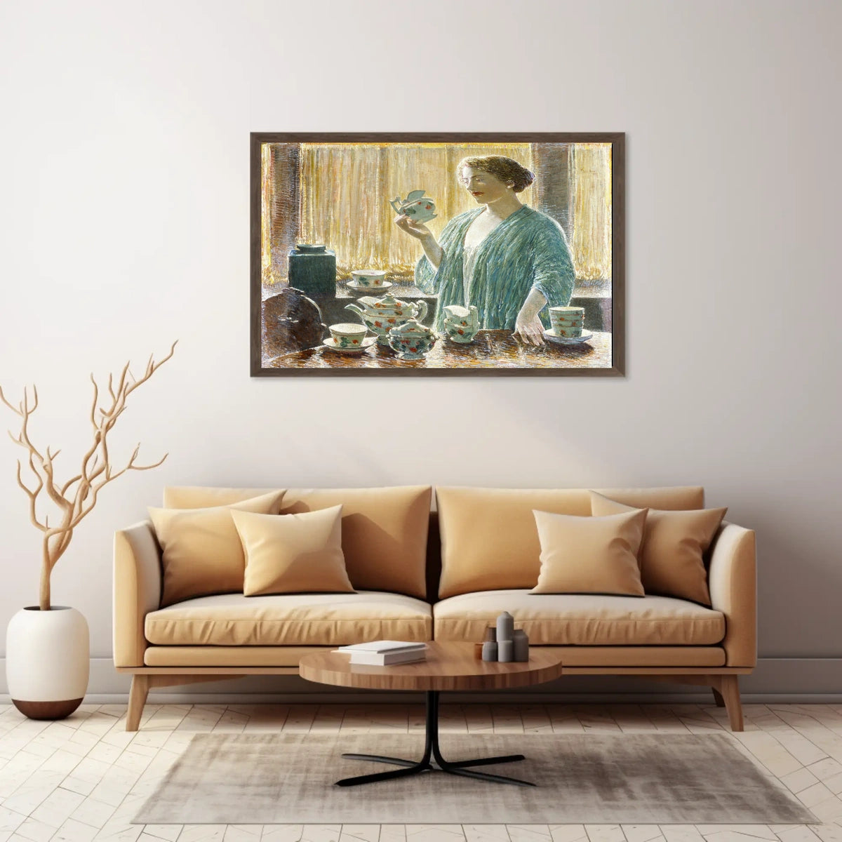 Serene Domestic Scene in Blue Robe Artistic Poster