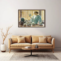 Serene Domestic Scene in Blue Robe Artistic Poster