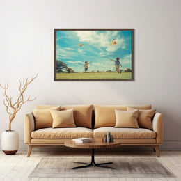 Serene Summer Day Children Kite Flying Poster