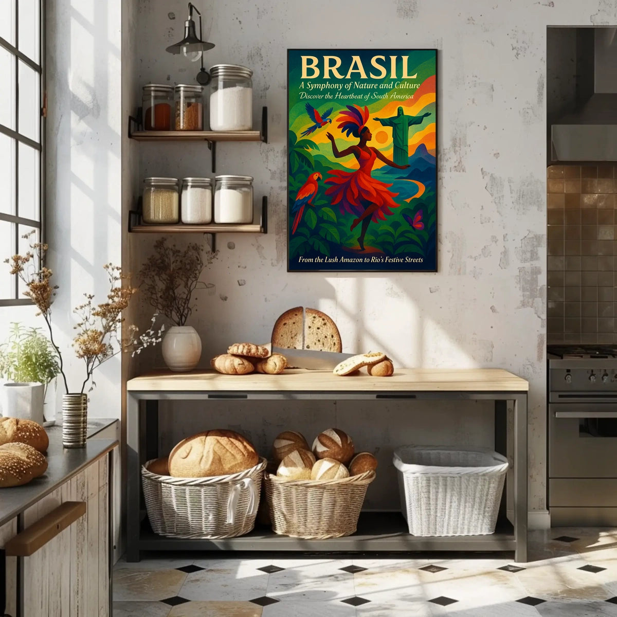 Brazil Culture and Nature Dance Parrots Christ The Redeemer Poster