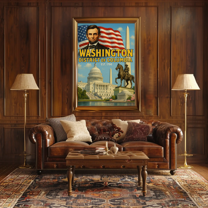 Washington DC Lincoln Capitol Monument Travel Poster