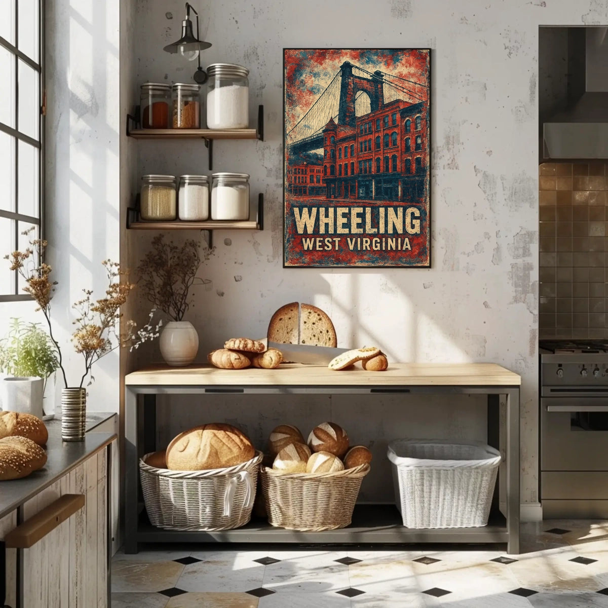 Wheeling Suspension Bridge Vintage Art Nostalgic Poster