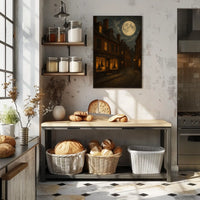 Salem Witchcraft Vintage Gothic Street Art Atmosphere Cobblestone Moonlit Historic Urban Collectors Poster