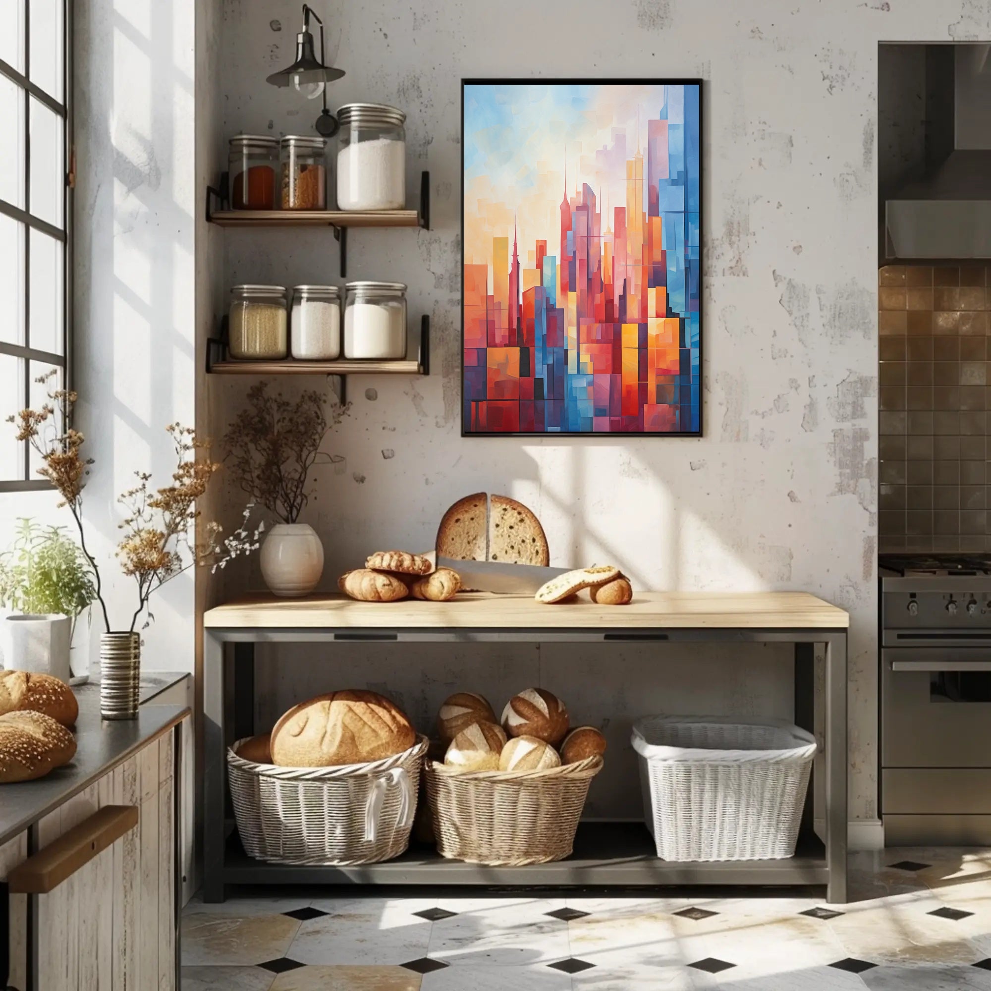 Vibrant Urban Cityscape Geometric Abstract Artistic Poster