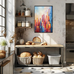 Vibrant Urban Cityscape Geometric Abstract Artistic Poster