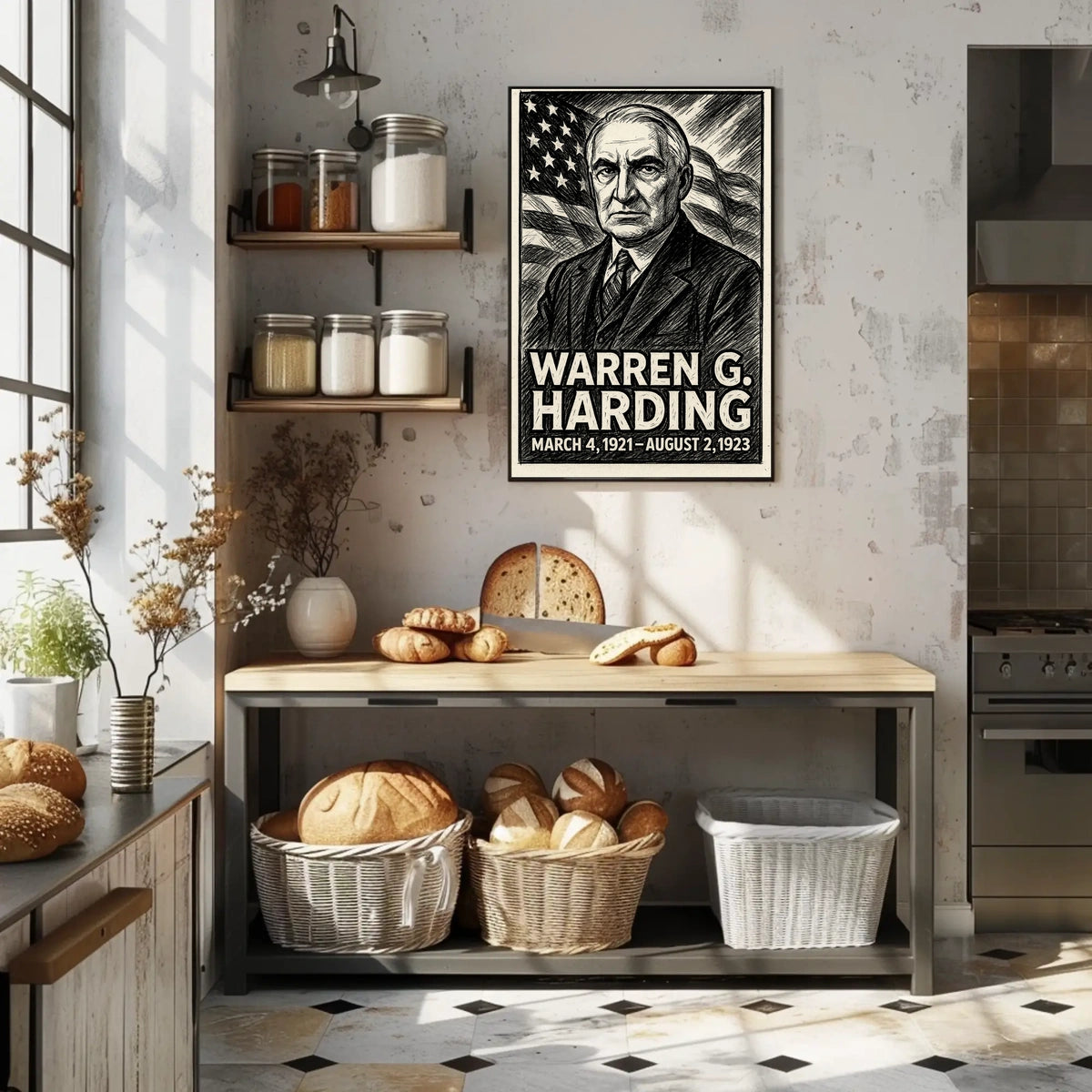 Warren G. Harding 29th President of the United States B & W Comic Sketch Poster