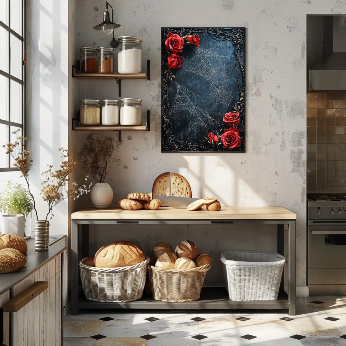 Dark Roses and Webs Moody Art Print Abstract Poster