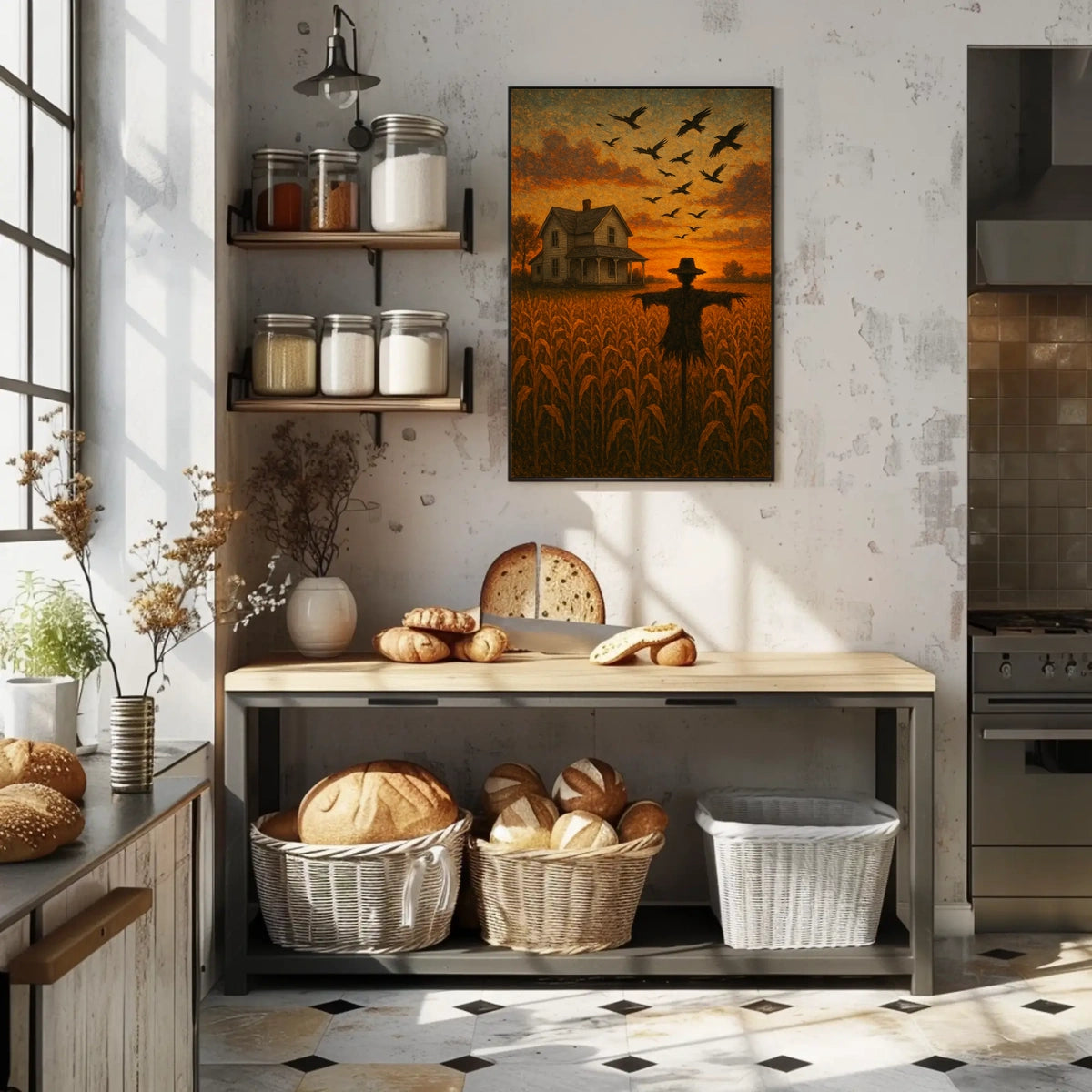 Rural Farmhouse Sunset Impressionistic Cozy Autumn Poster