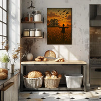 Rural Farmhouse Sunset Impressionistic Cozy Autumn Poster