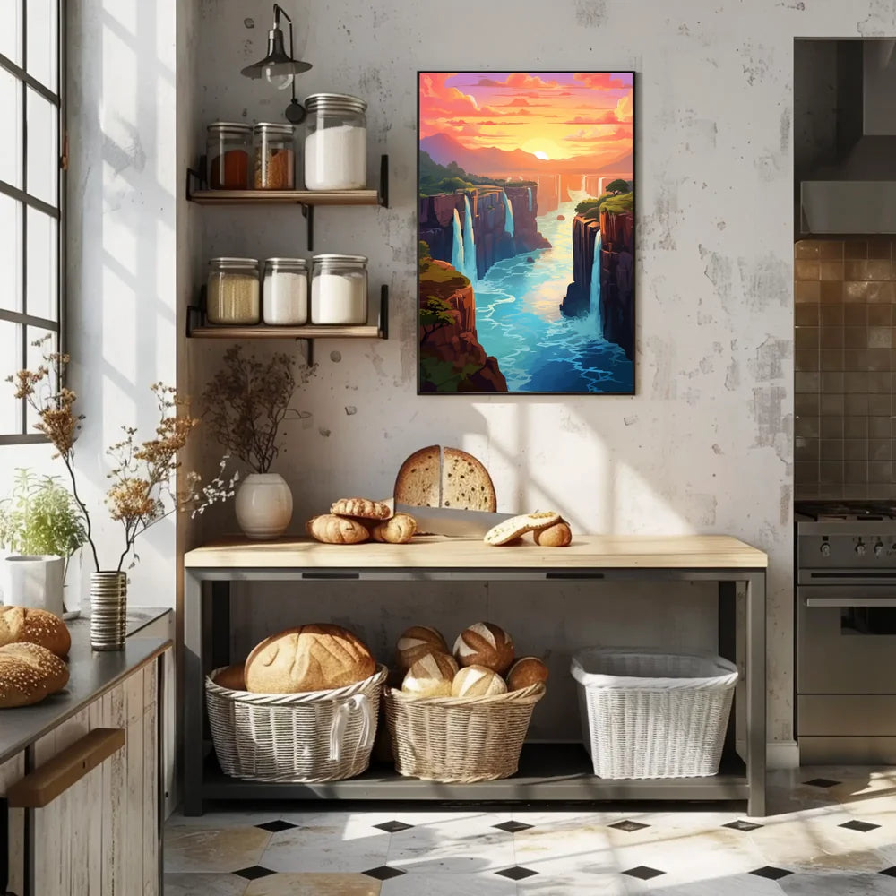 Majestic River Gorge Sunset Landscape Art Poster
