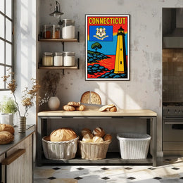 Connecticut Lighthouse and State Emblem Poster PosterGoat