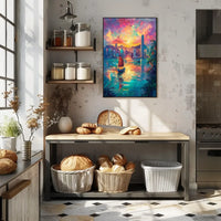 Hong Kong Harbor Sunset Impressionistic Art Poster