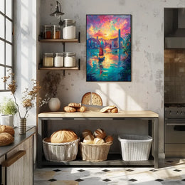 Hong Kong Harbor Sunset Impressionistic Art Poster
