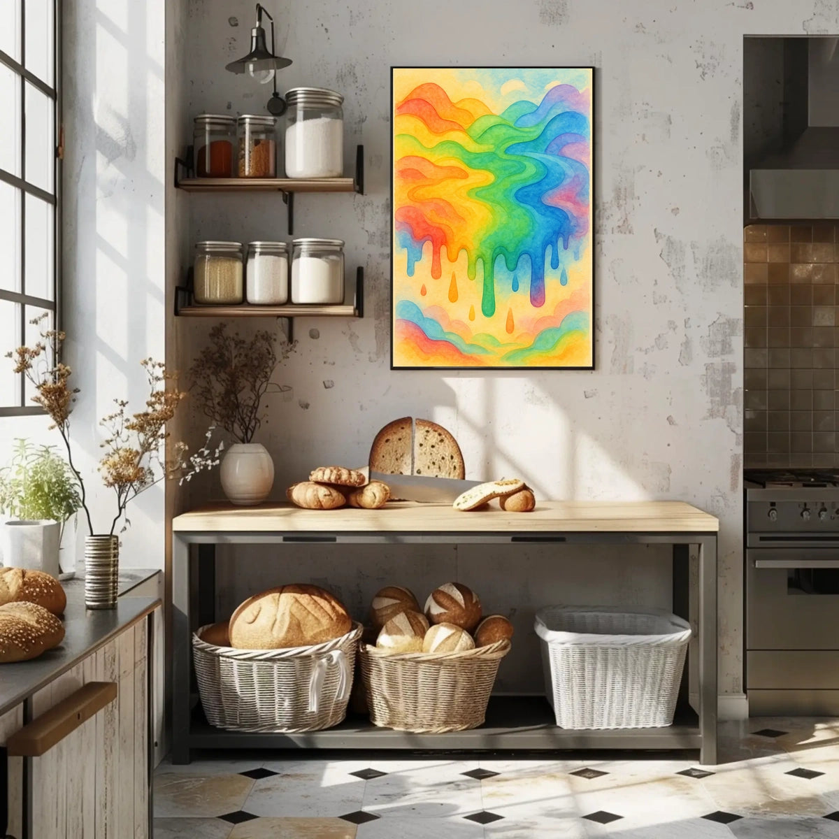 The poster displays an abstract, vibrant scene of flowing rainbow colors. The core Travel Poster