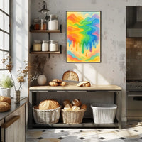 The poster displays an abstract, vibrant scene of flowing rainbow colors. The core Travel Poster