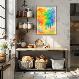 The poster displays an abstract, vibrant scene of flowing rainbow colors. The core Travel Poster