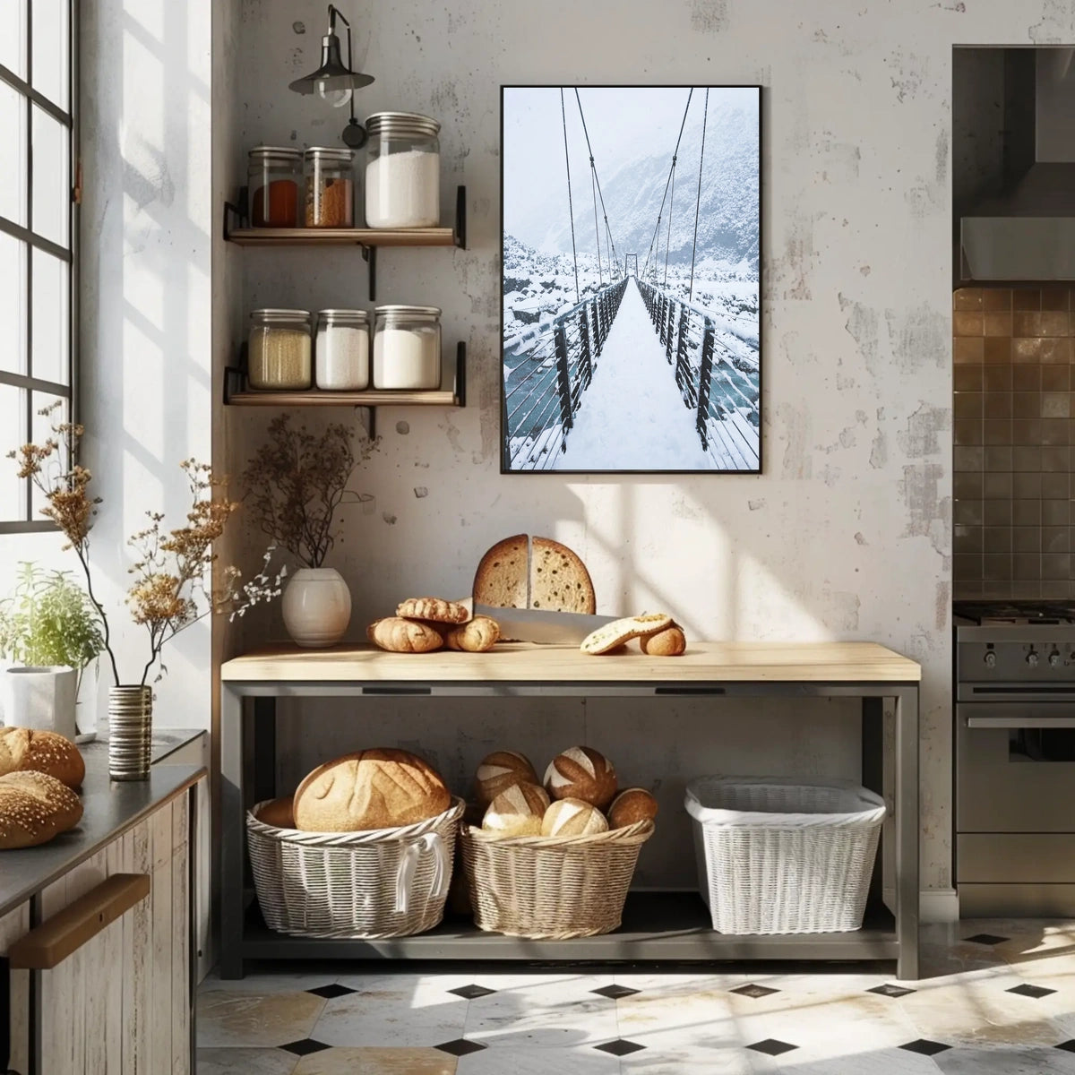 Snow-Covered Bridge in Wintery Landscape National Park Poster