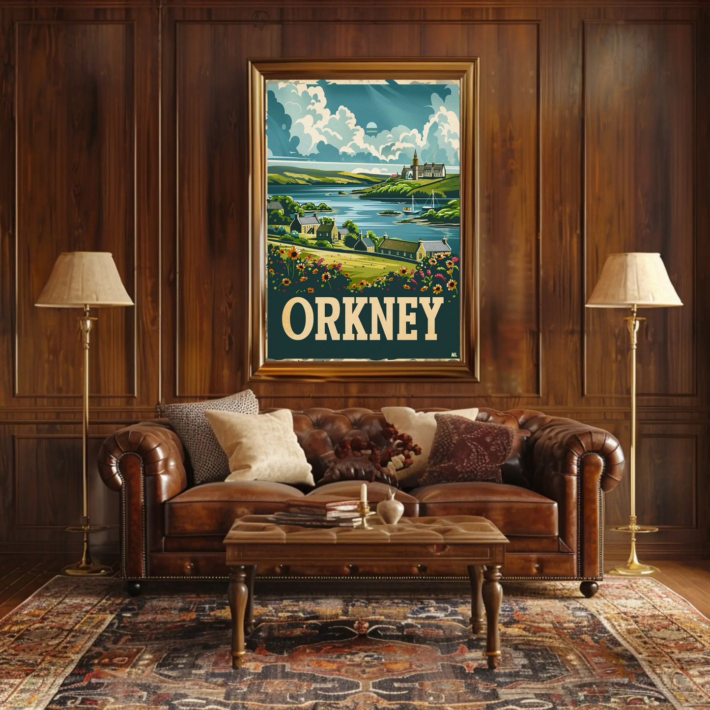 Orkney Coastal Village British Isles Travel Poster