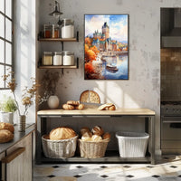 Castle Reflections on Tranquil Riverbank Travel Poster
