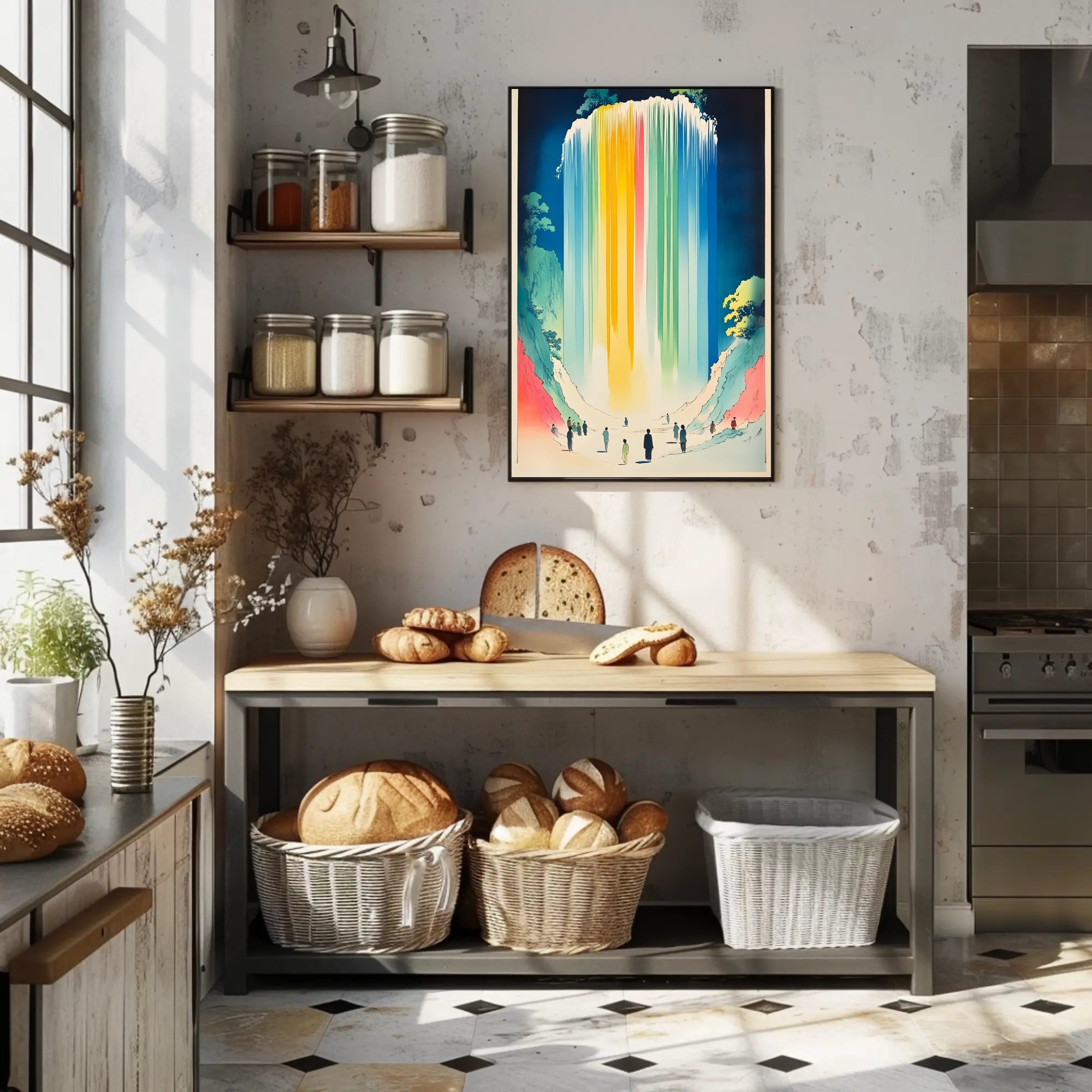 Serene Waterfall Poster Colorful Minimalist Wall Art