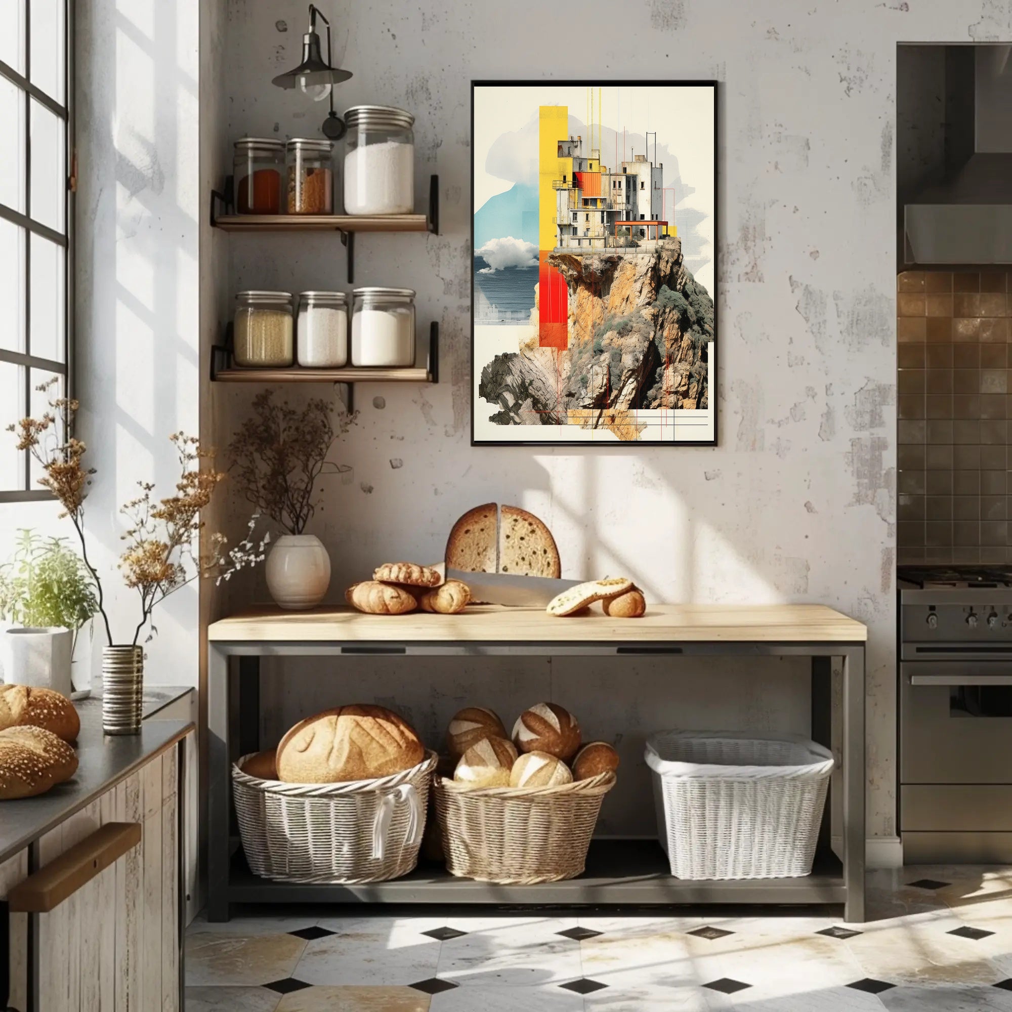 Modern Architecture on Cliff Artistic Abstract Poster