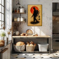 Silhouette Soldier with Crimson Sun WWII Poster