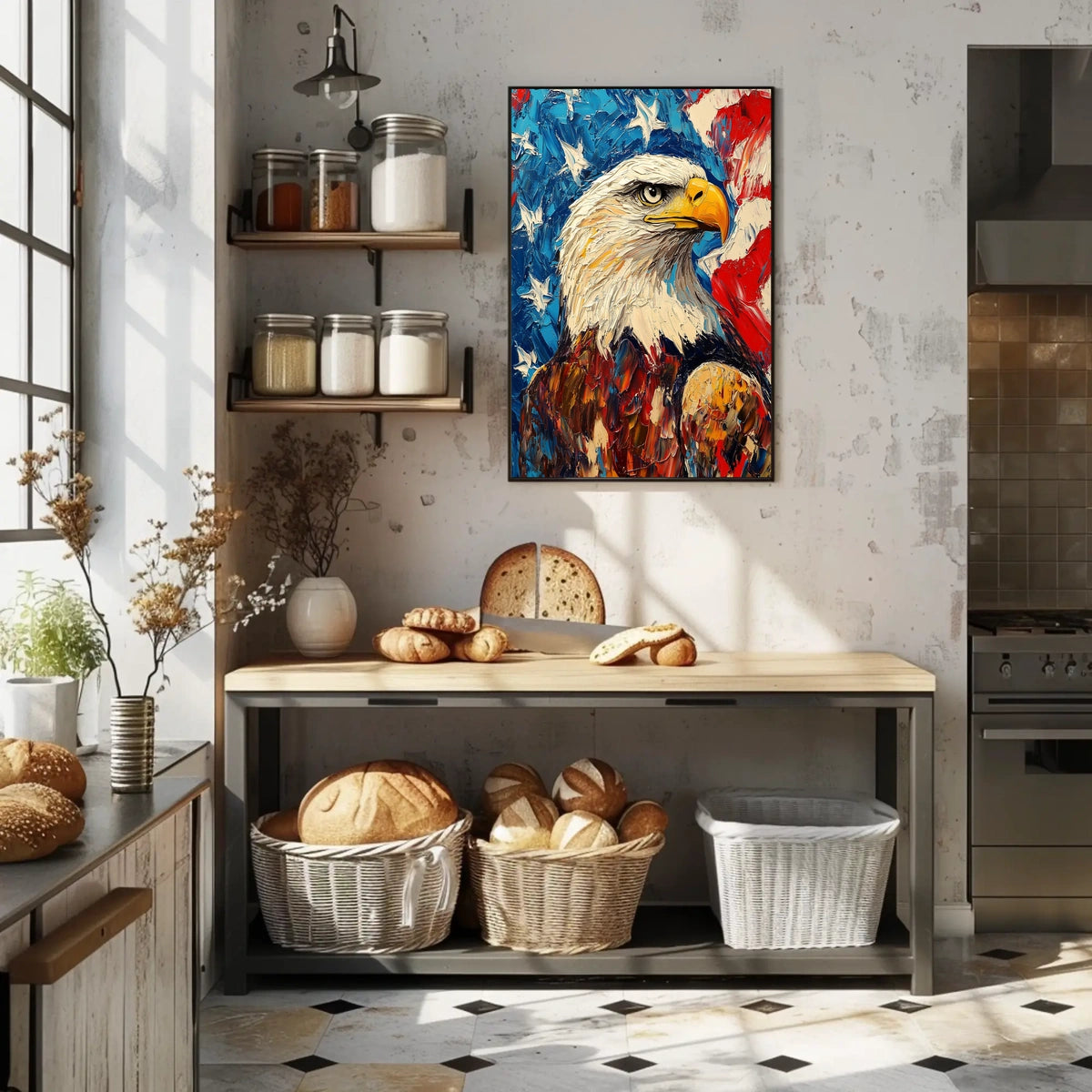 Eagle With Red White And Blue Abstract Background Poster
