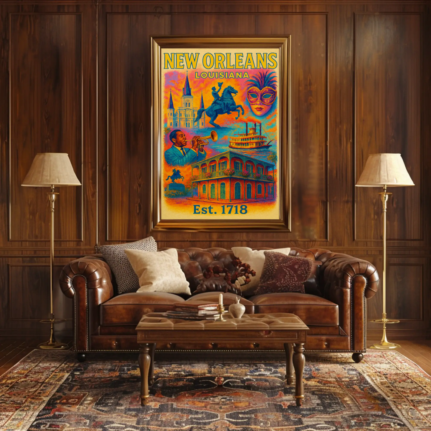 New Orleans Louisiana Mardi Gras Historic French Quarter Travel Poster
