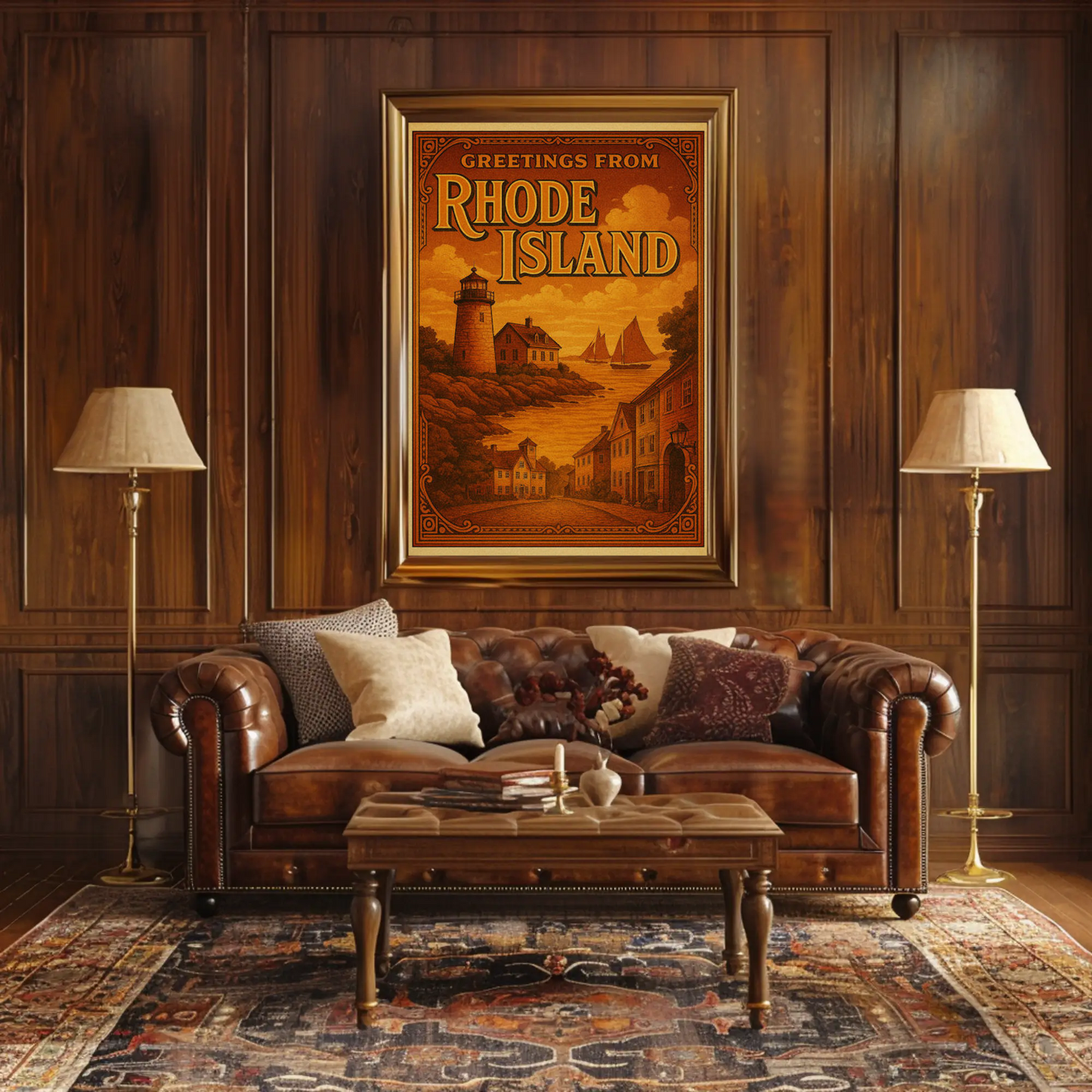 Greetings From Rhode Island Coastal Vintage Lighthouse Travel Poster Travel Poster