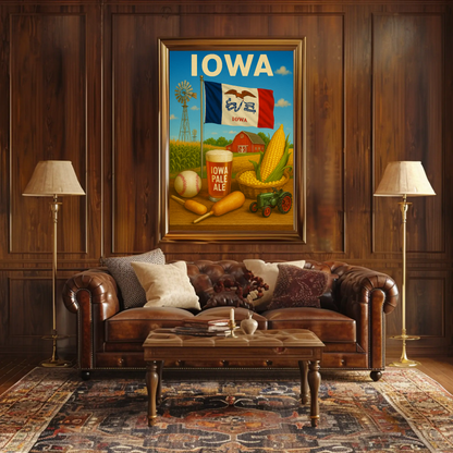 Iowa Corn Barn Ale Baseball Fair Tractor Travel Poster