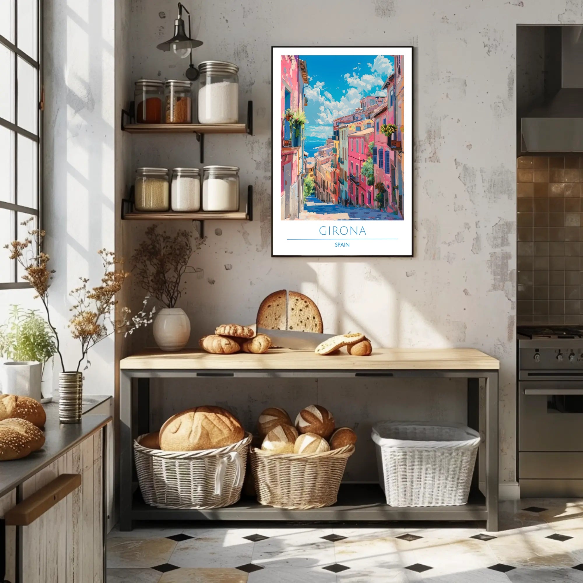 Colorful Streets of Girona Poster