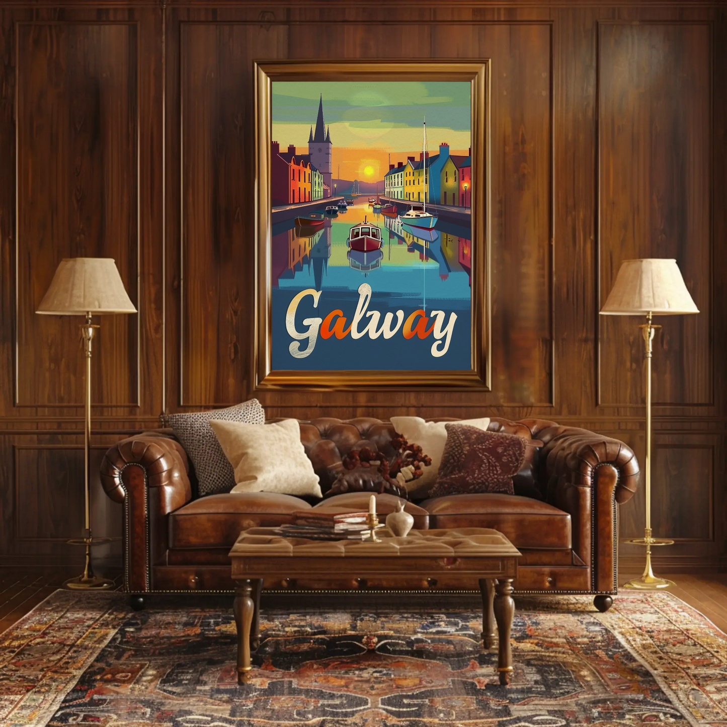 Sunset Reflections Galway Ireland Travel Poster