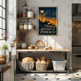 Midnight Horse Racing Action at Art Deco Skyline Sports Poster