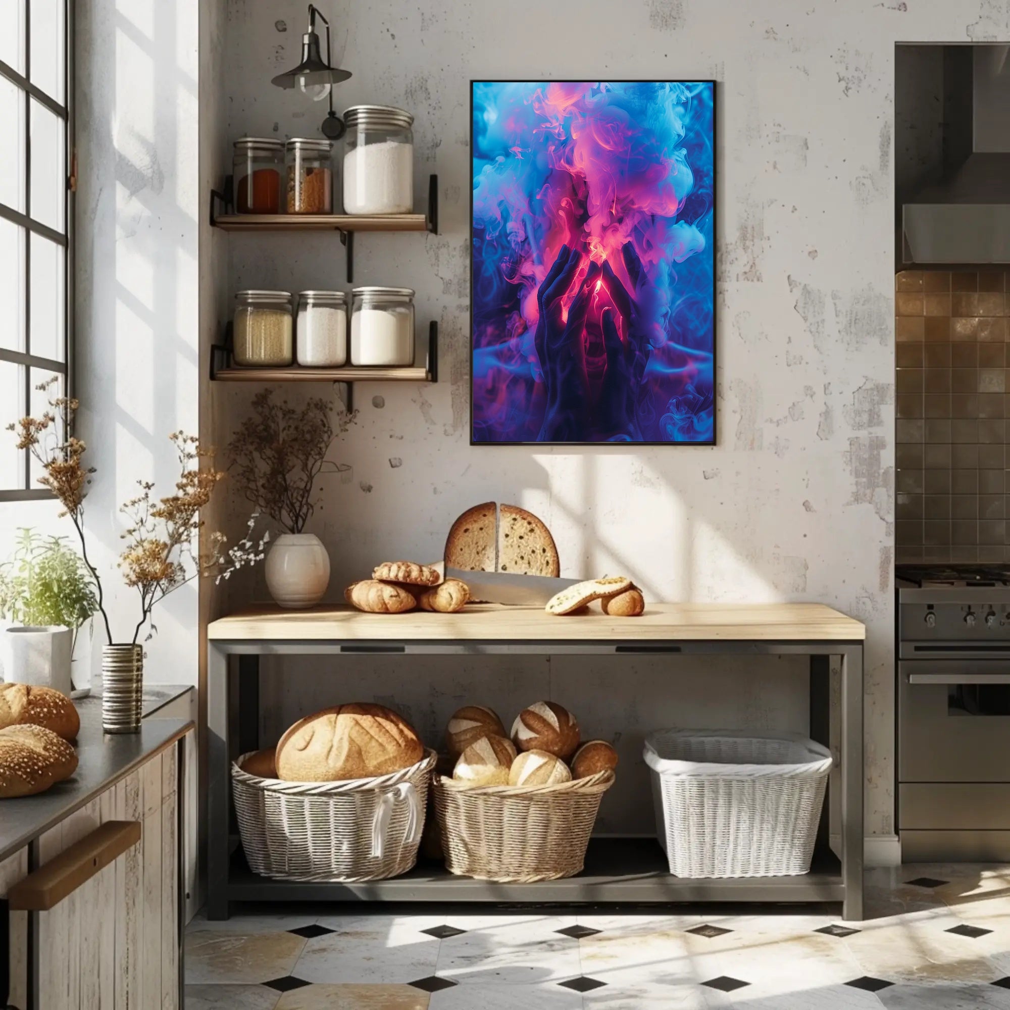 Mystical Hands in Neon Smoke Poster PosterGoat