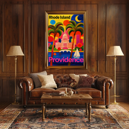 Providence Rhode Island Colorful Capitol Skyline Travel Poster Travel Poster