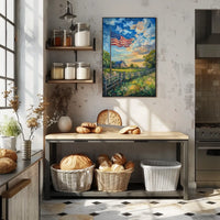 peaceful farmhouse landscape Poster