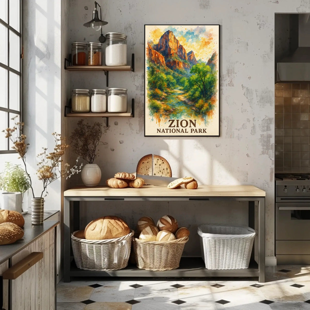 Zion National Park Watercolor Landscape Art Poster