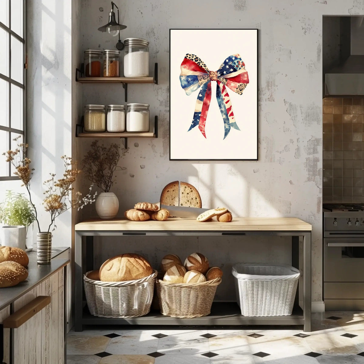 Large Coquette Bow American Flag Watercolor Art Poster