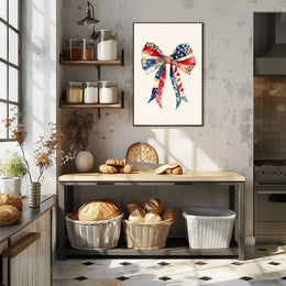 Large Coquette Bow American Flag Watercolor Art Poster