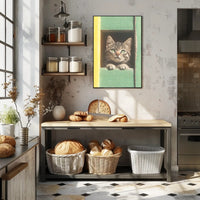 Curious Cat Window Poster Charming Whimsical Print