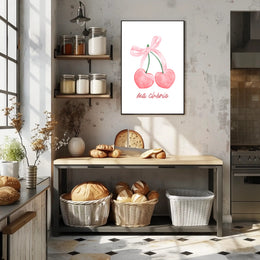 Charming Pink Cherries Illustration: Abstract or Artistic Poster PosterGoat