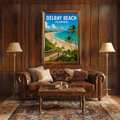 Delray Beach Florida Boardwalk Ocean Palms Travel Poster