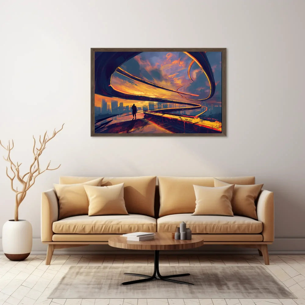 Futuristic Cityscape Sunset: Pathway to Possibilities