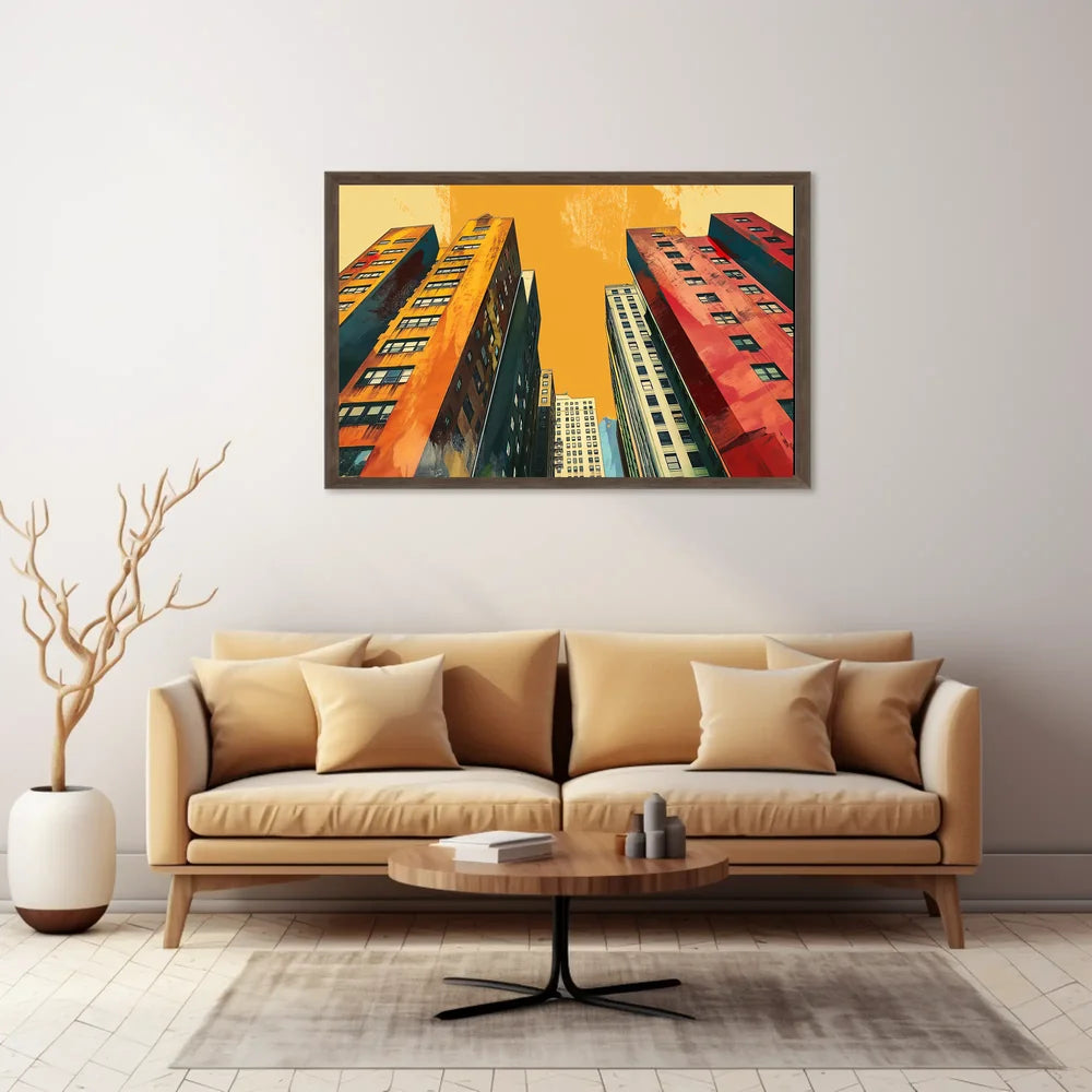 Urban Skyline Pop Art Poster: Vibrant Cityscape