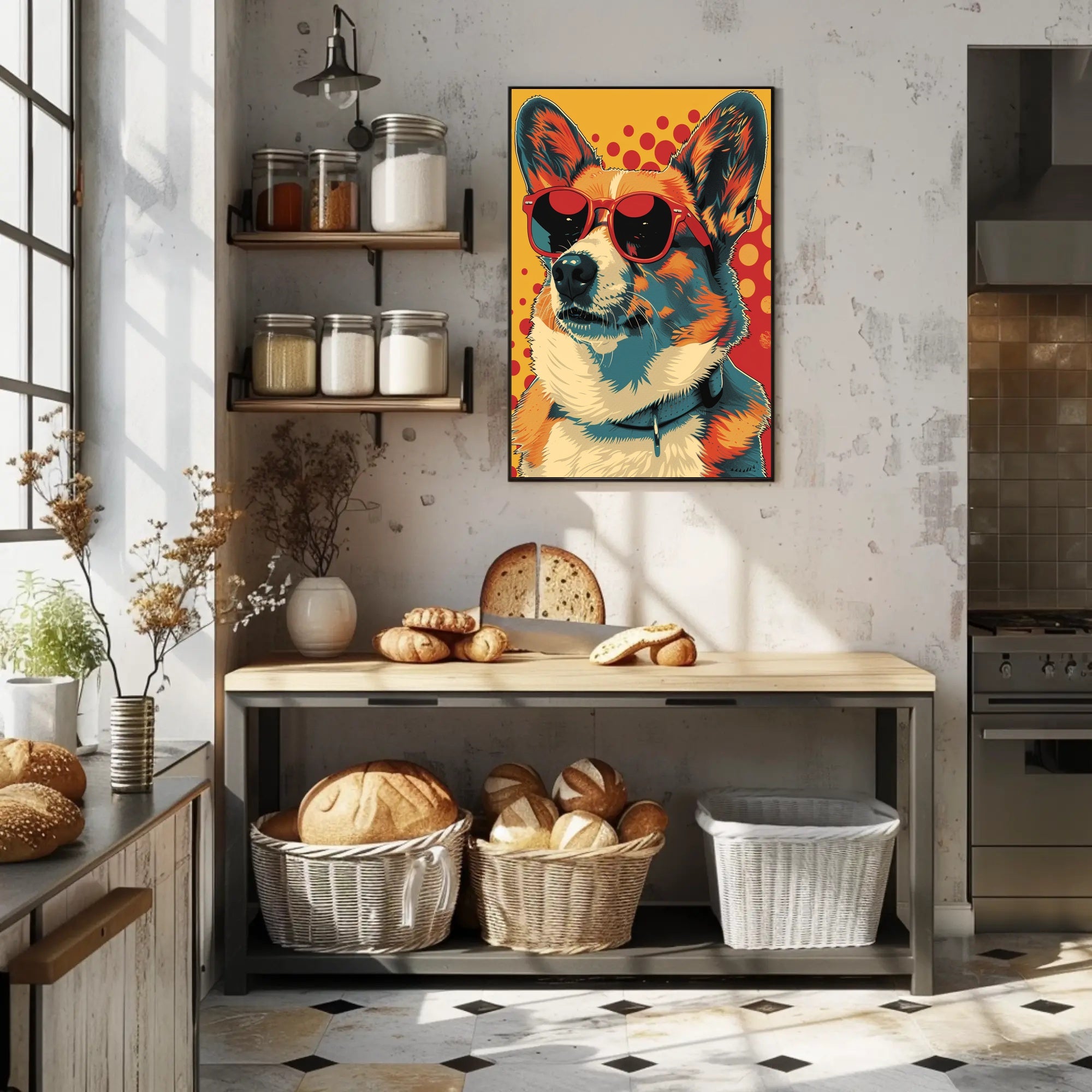 Cool Pop Art Corgi with Red Shades Animal Poster PosterGoat